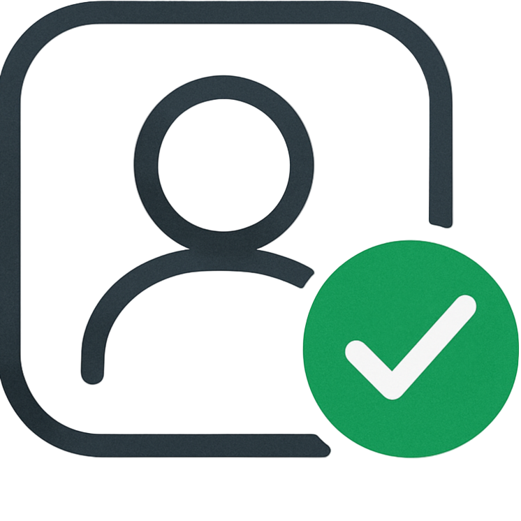 small icon with empty profile picture with tick mark
